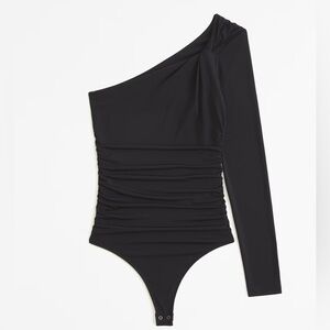 Long-Sleeve One-Shoulder Twist Ruched Bodysuit